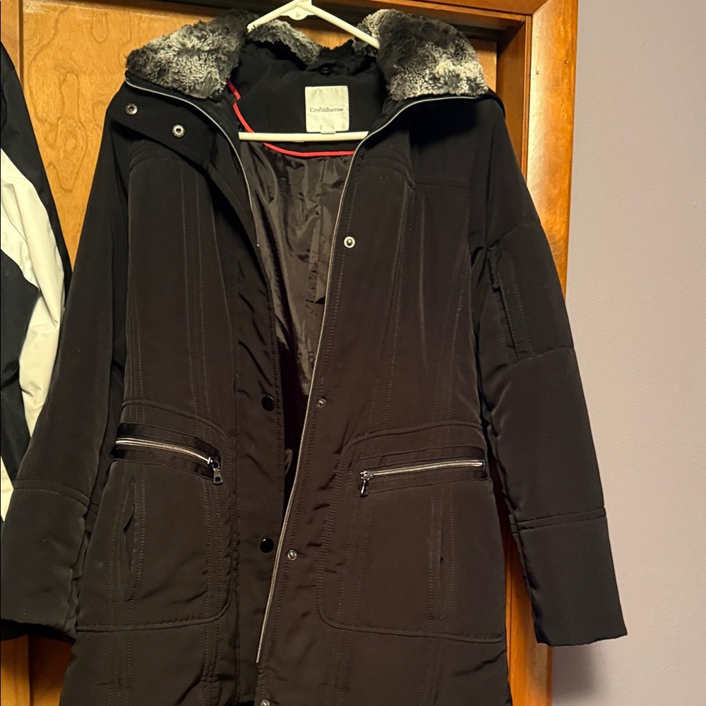 Women's Black Ski Jacket with Faux Fur Collar